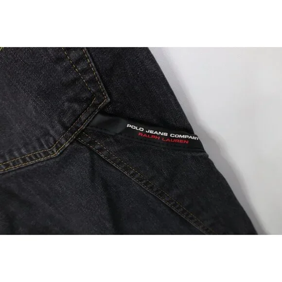 Vintage 90s Ralph Lauren Mens 34x34 Faded Baggy Wide Leg Carpenter Jeans Black